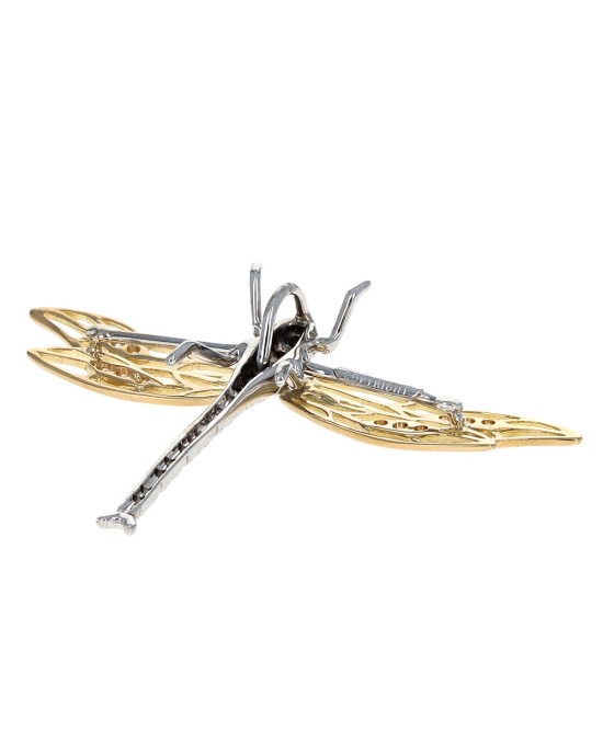 Henry Dankner Diamond Dragonfly Pendant in White and Yellow Gold